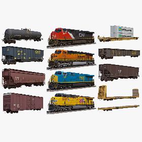 3D Big Collection Locomotives and Railcars model